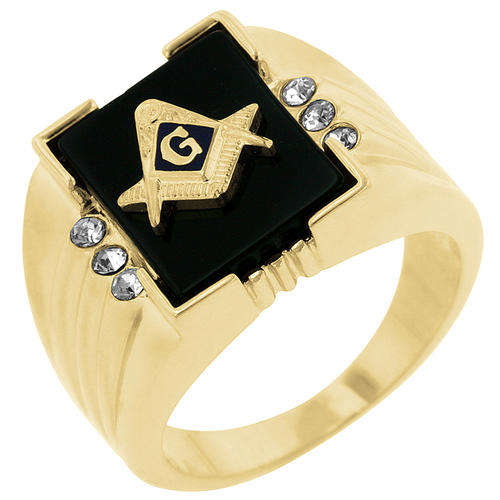 Onyx Masonic Zirconia Men's Ring  *USA IMPORT*